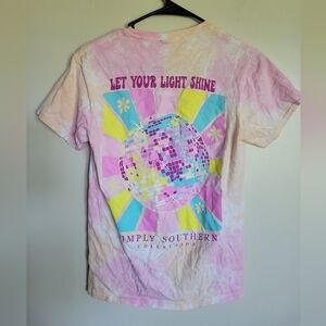 Simply Southern Women's Pink Tie Dye Disco Let Your Light Shine Tee Size Small